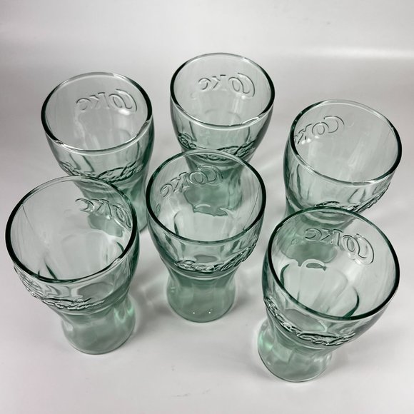 Vtg Coca Cola Coke Green Embossed Bell Shaped Juice Glasses Collectible Lot of 6 - Picture 8 of 14